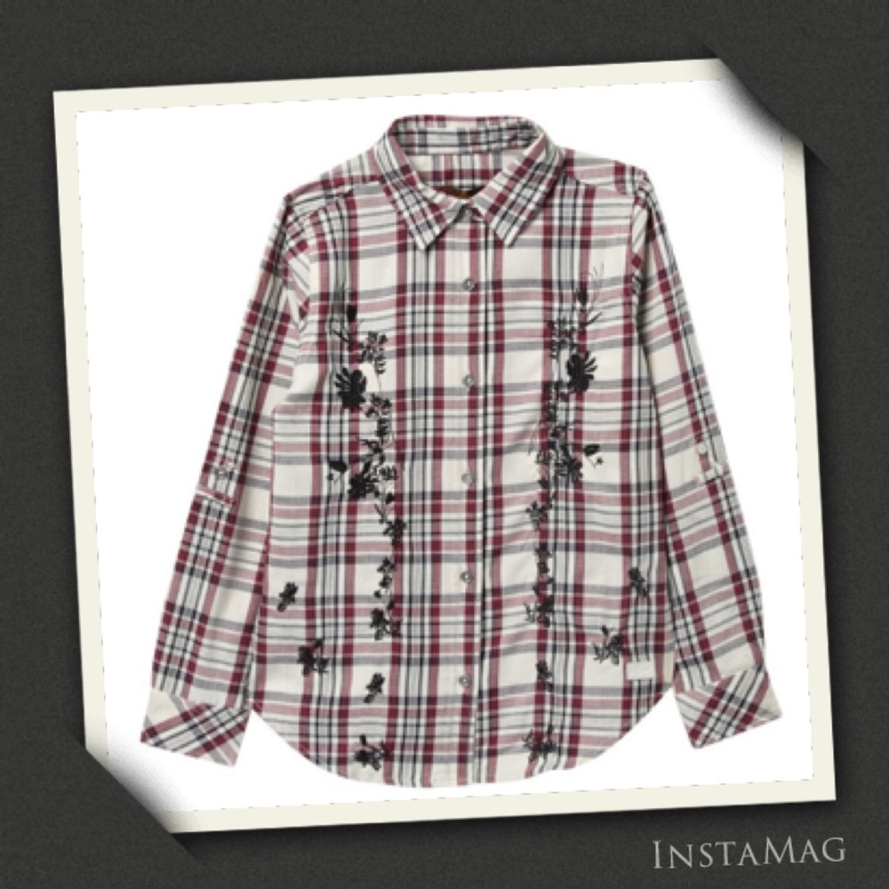 7 For All Mankind Floral Plaid Long Sleeve Shirt (Big Girls)